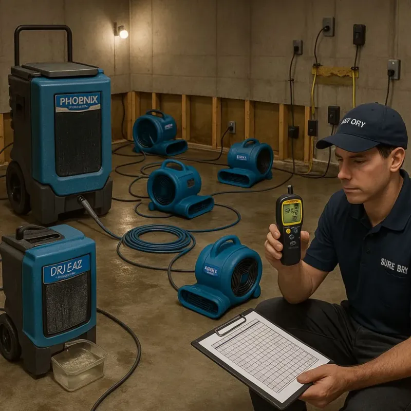 Structural Drying and Dehumidification process in Badin, NC